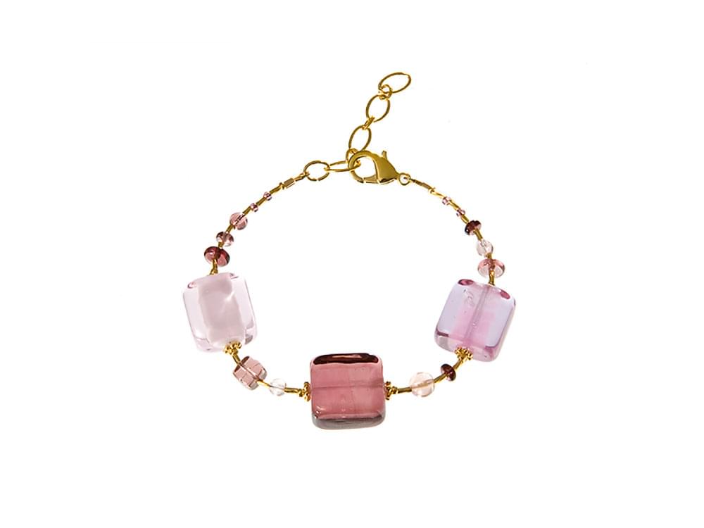 Tesoro bracelet - cubes of Murano glass in shades of pink